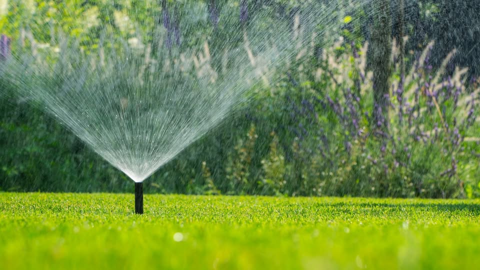 Deep watering Sudbury lawn sprinkler morning