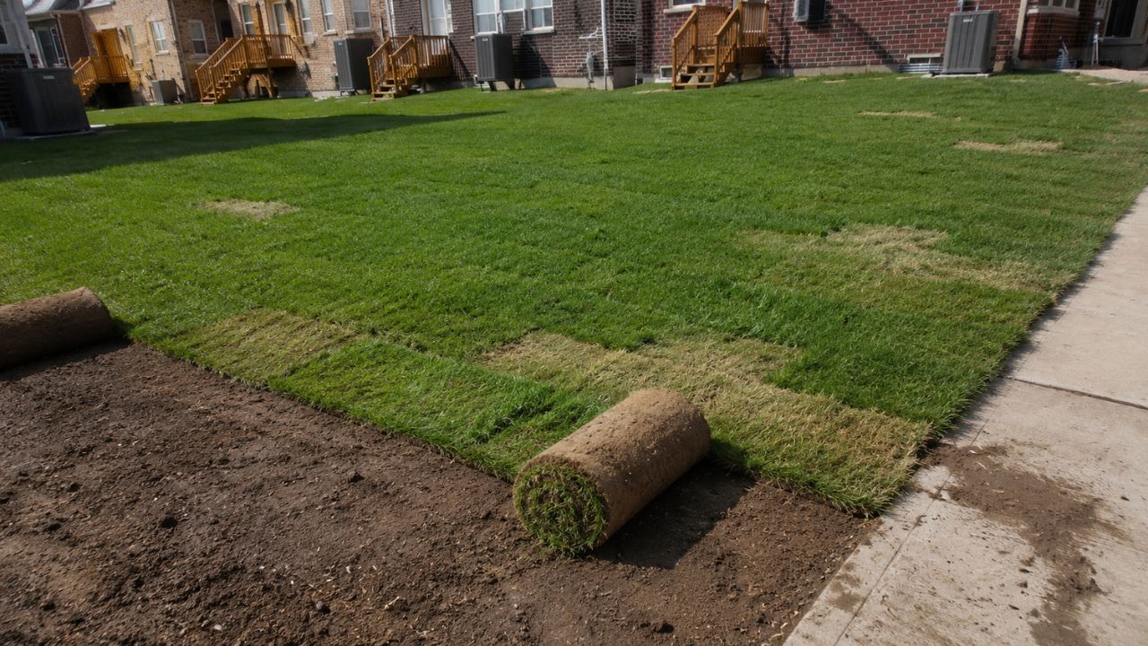 Fresh sod rolls delivered to a residential property in Greater Sudbury Ontario