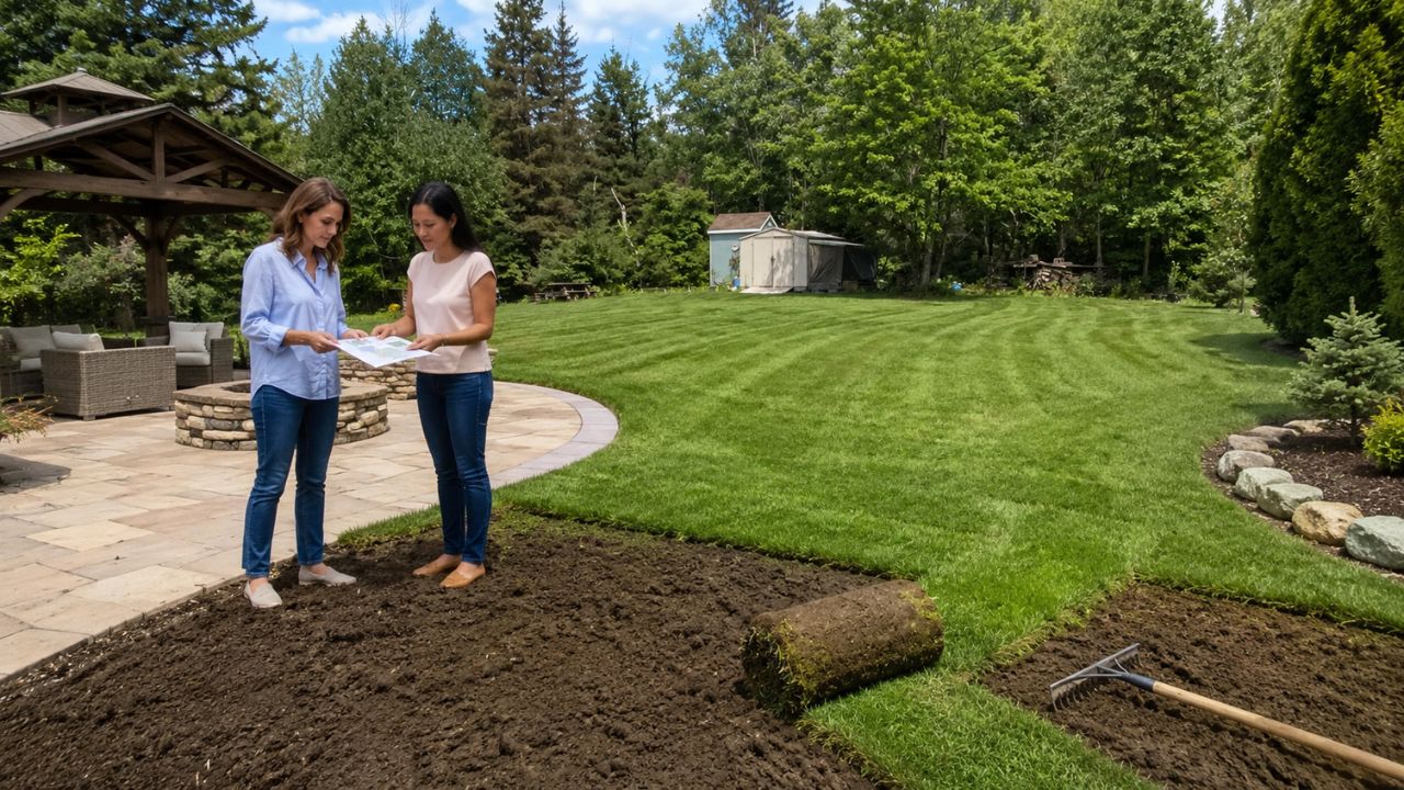 Freshly installed sod on a residential front yard in Greater Sudbury Ontario