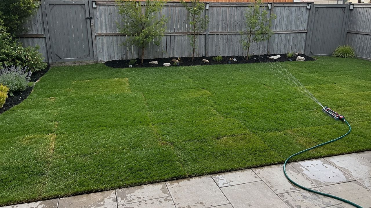 Freshly laid sod on a residential lawn in Sudbury Ontario