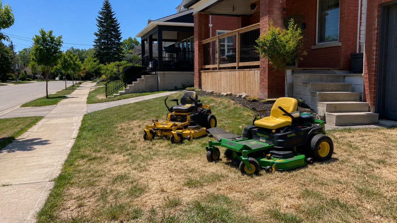 Grass cutting service on a residential lawn in Sudbury Ontario