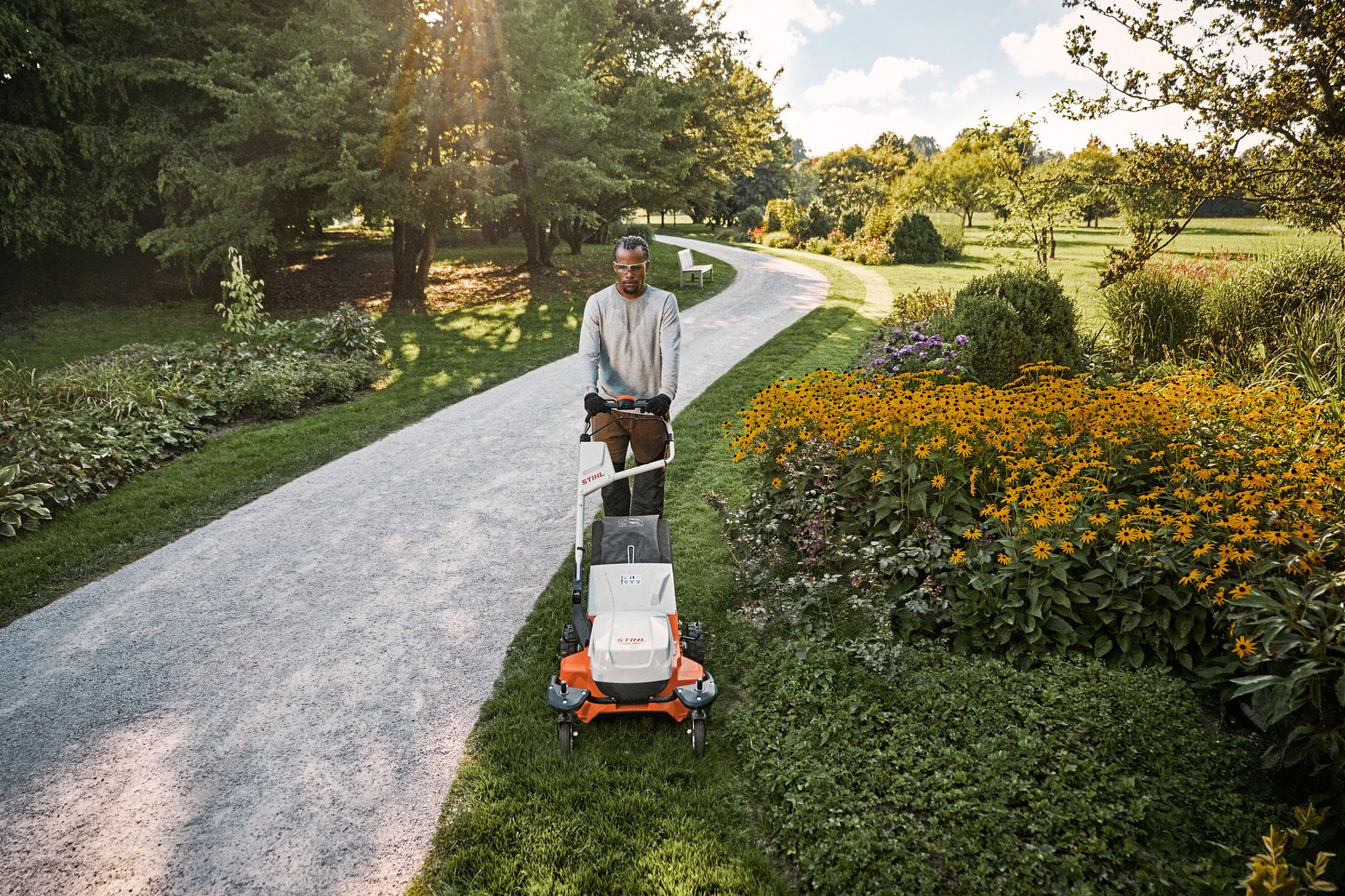 Lawn mowing morning Sudbury summer