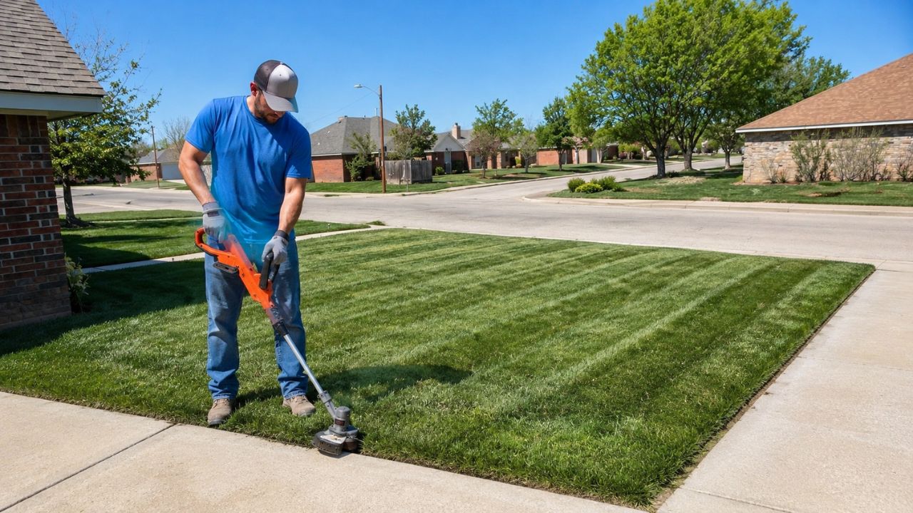 Professional lawn edging along a driveway on a residential property in Greater Sudbury Ontario