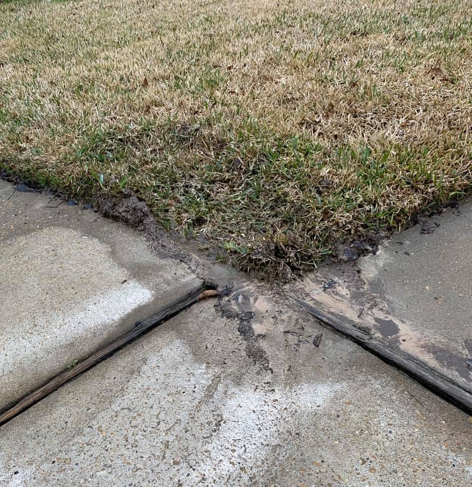 Close up of lawn driveway edge damage from salt and neglect on a Sudbury Ontario property
