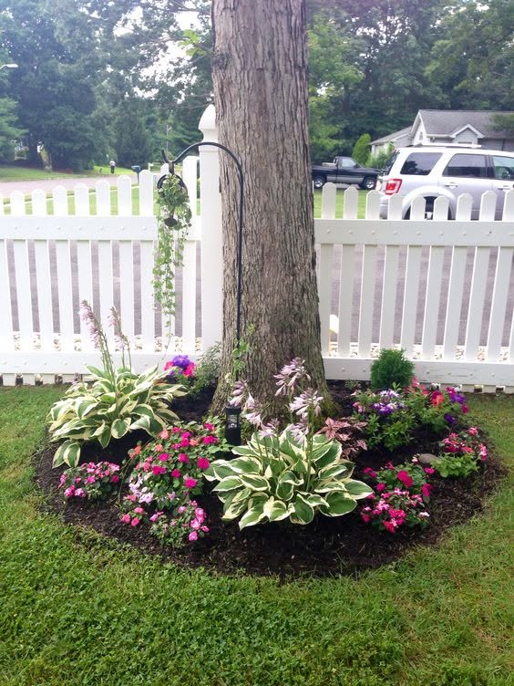 Creative lawn and garden design around established tree root zone in Sudbury Ontario residential yard