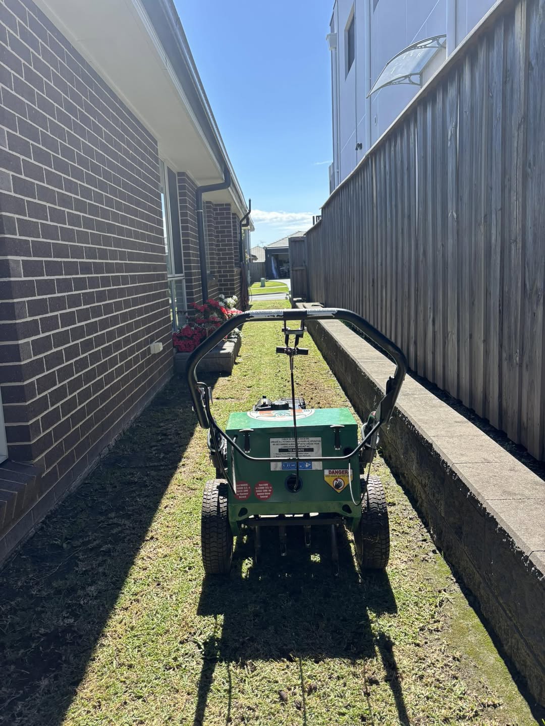 Double pass core aeration on full sun south facing Sudbury lawn
