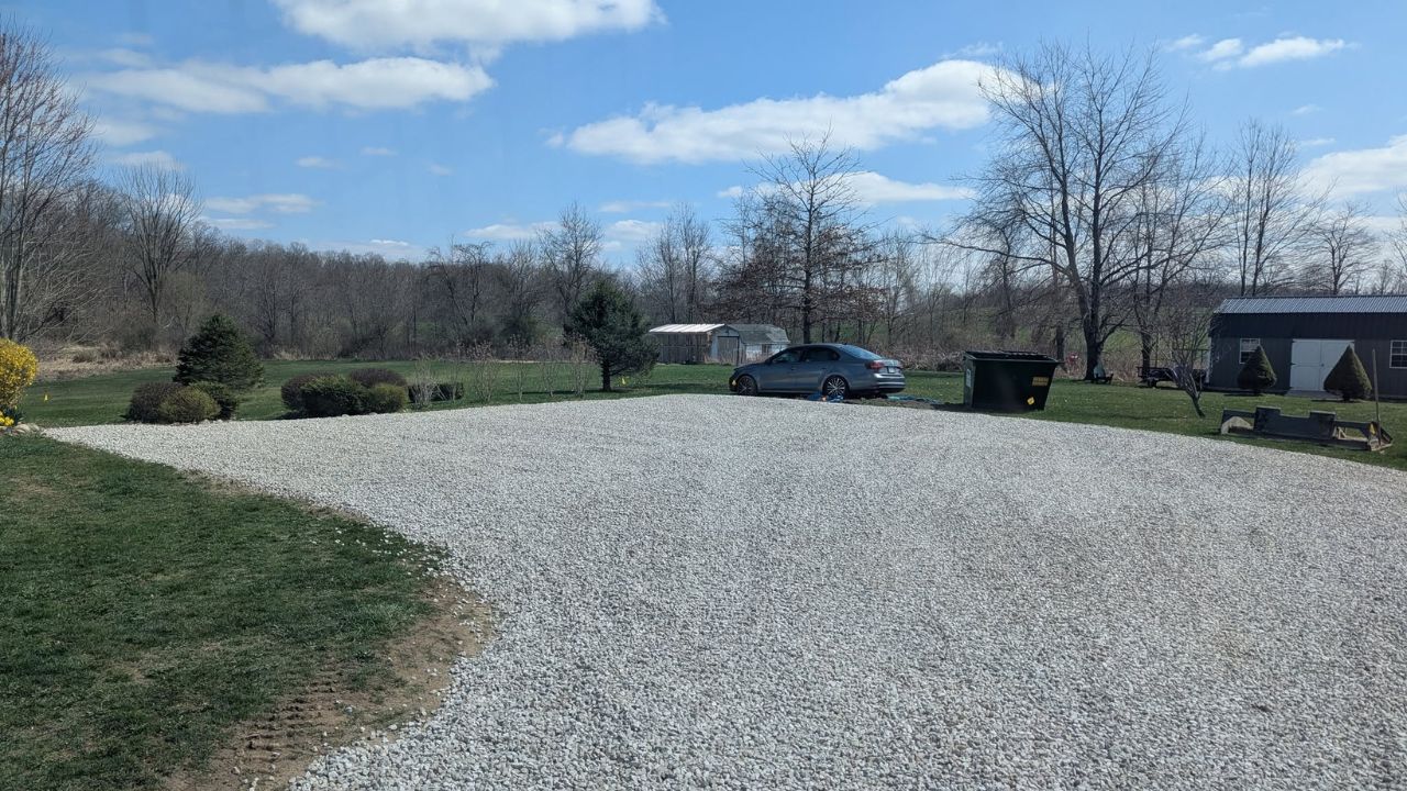 Freshly installed gravel driveway on a Sudbury residential property