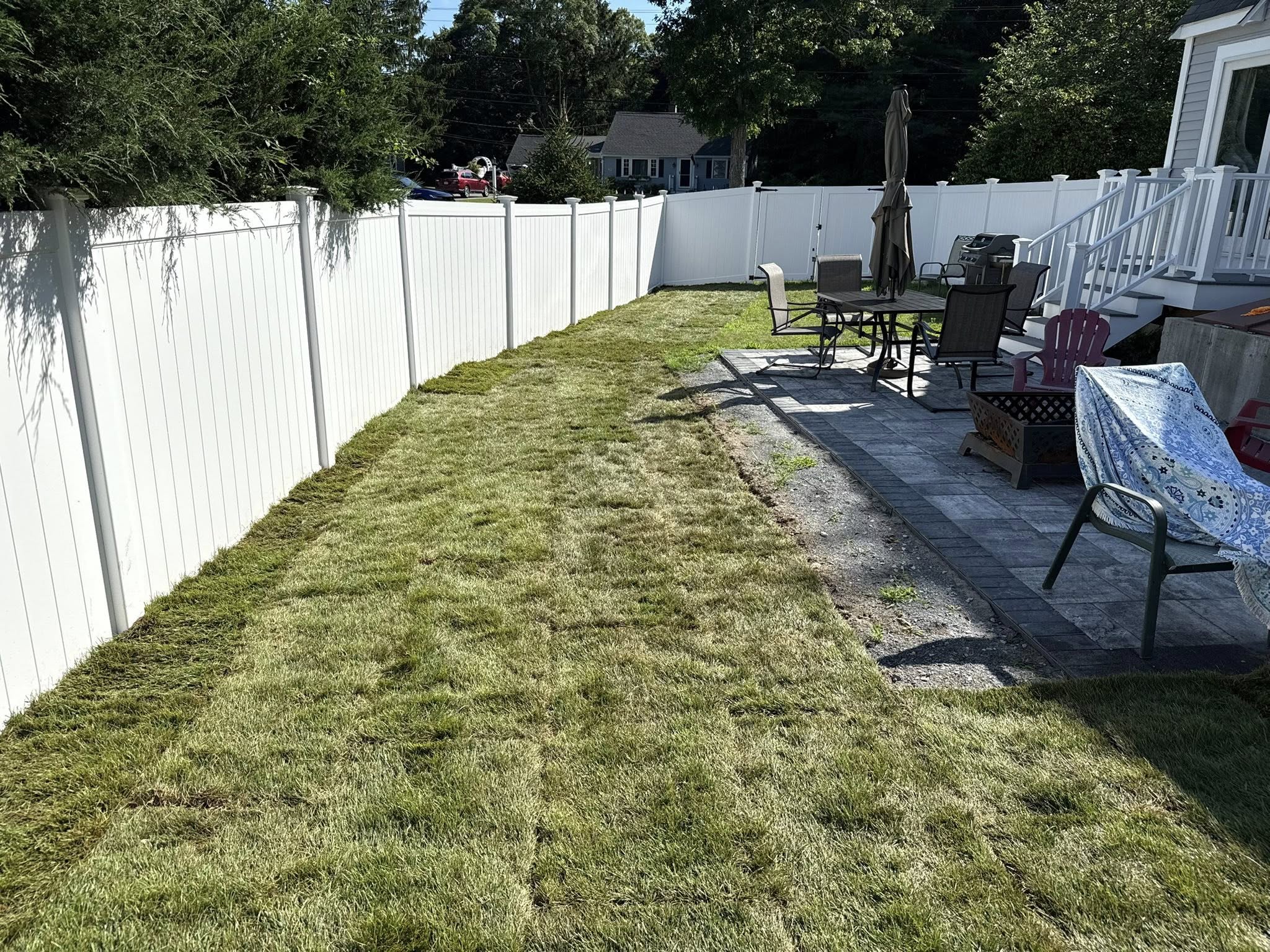 Freshly laid sod on Sudbury residential property end of install day