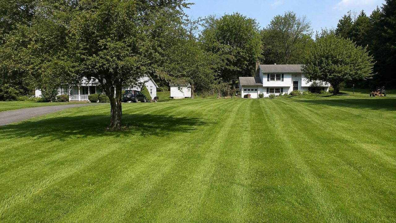 Healthy green lawn in summer on a residential property in Sudbury Ontario