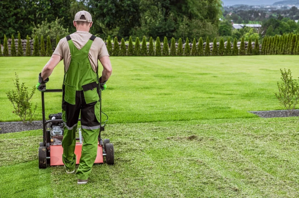 Homeowner looking dissatisfied at lawn mowing result in Sudbury Ontario