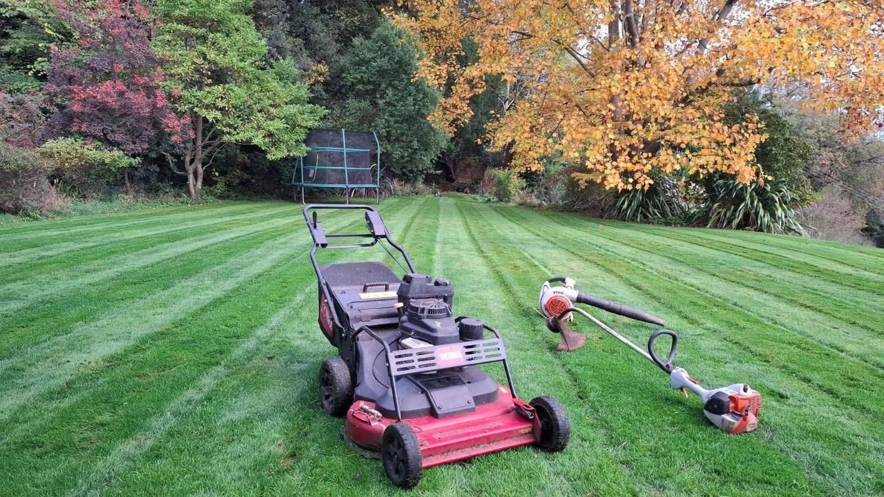 Lawn mower on a freshly cut Sudbury residential lawn