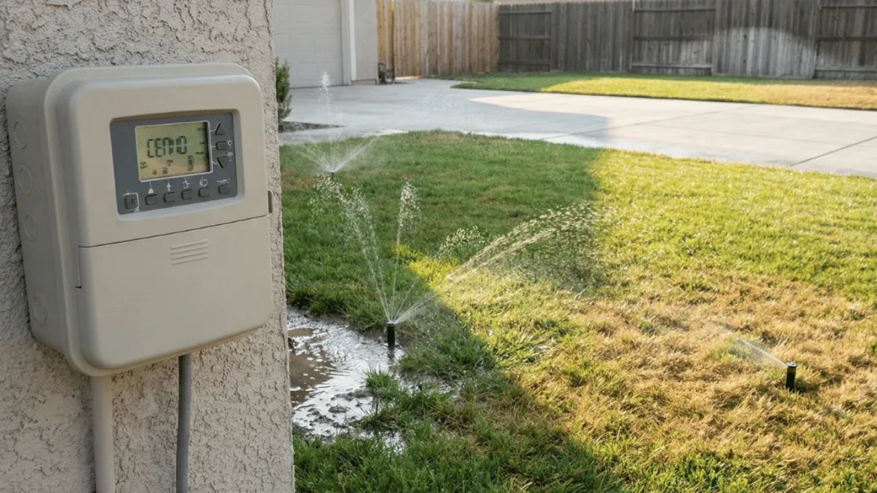 Lawn sprinkler timer set incorrectly on Sudbury residential property