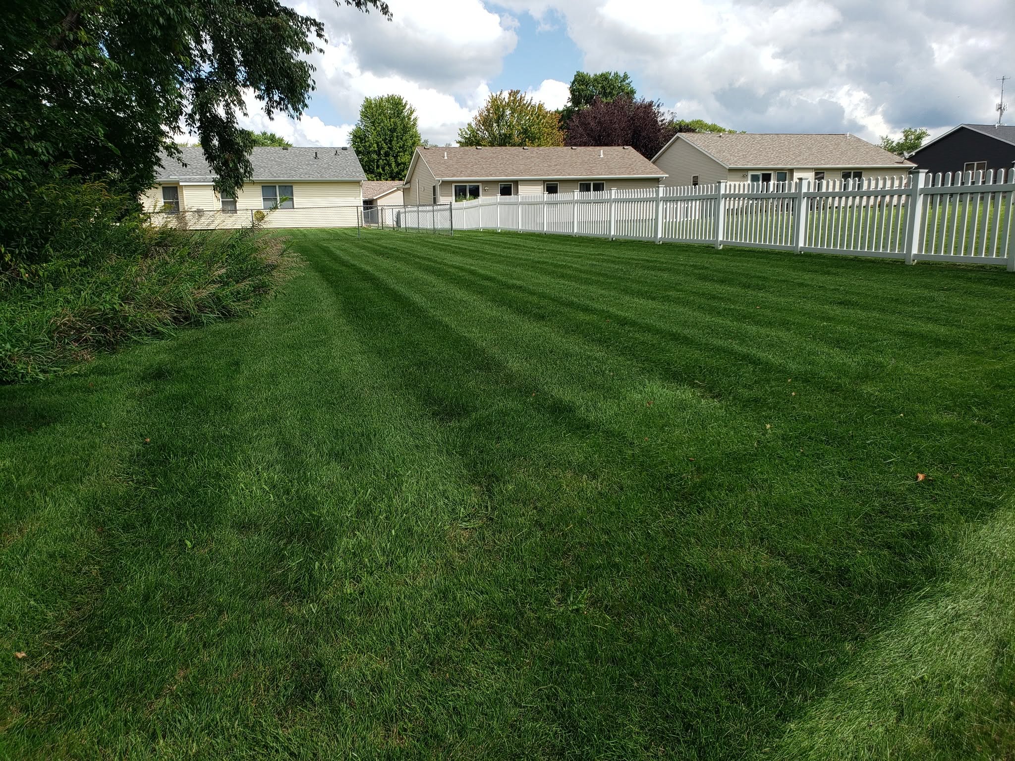 New Sudbury homeowner walking property with lawn care provider during check in