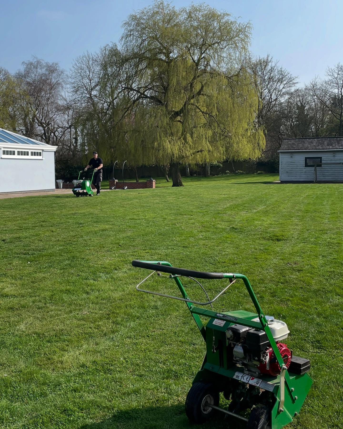 Ryan Lingenfelter explaining specific lawn care plan homeowner residential property Sudbury Ontario