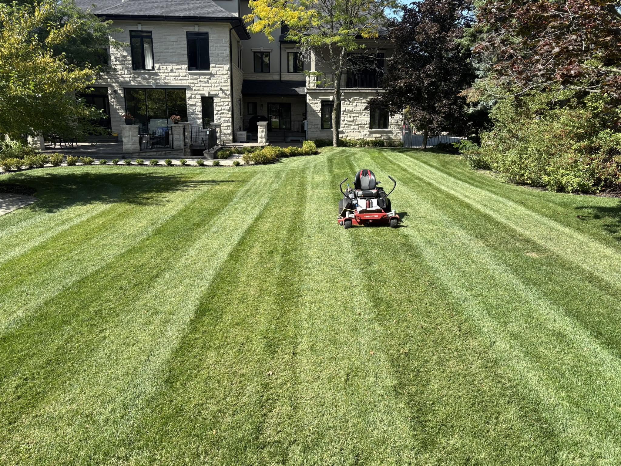 Sudbury homeowner carefully reading lawn care service agreement before signing