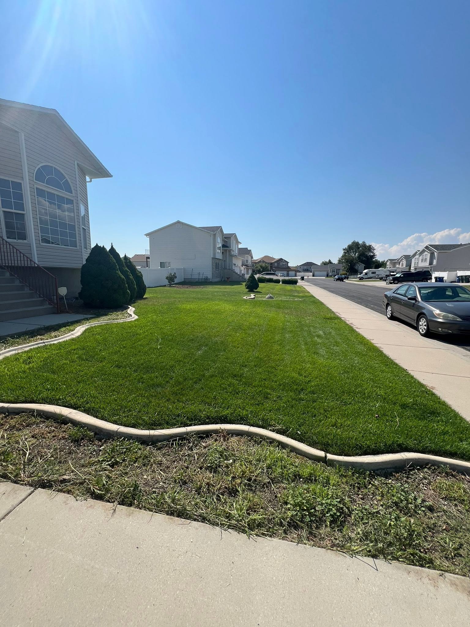 Sudbury homeowner having a conversation with a lawn care professional