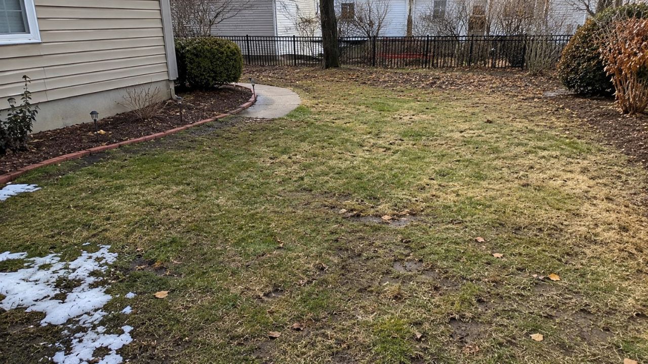 Sudbury lawn covered in leaves before fall cleanup