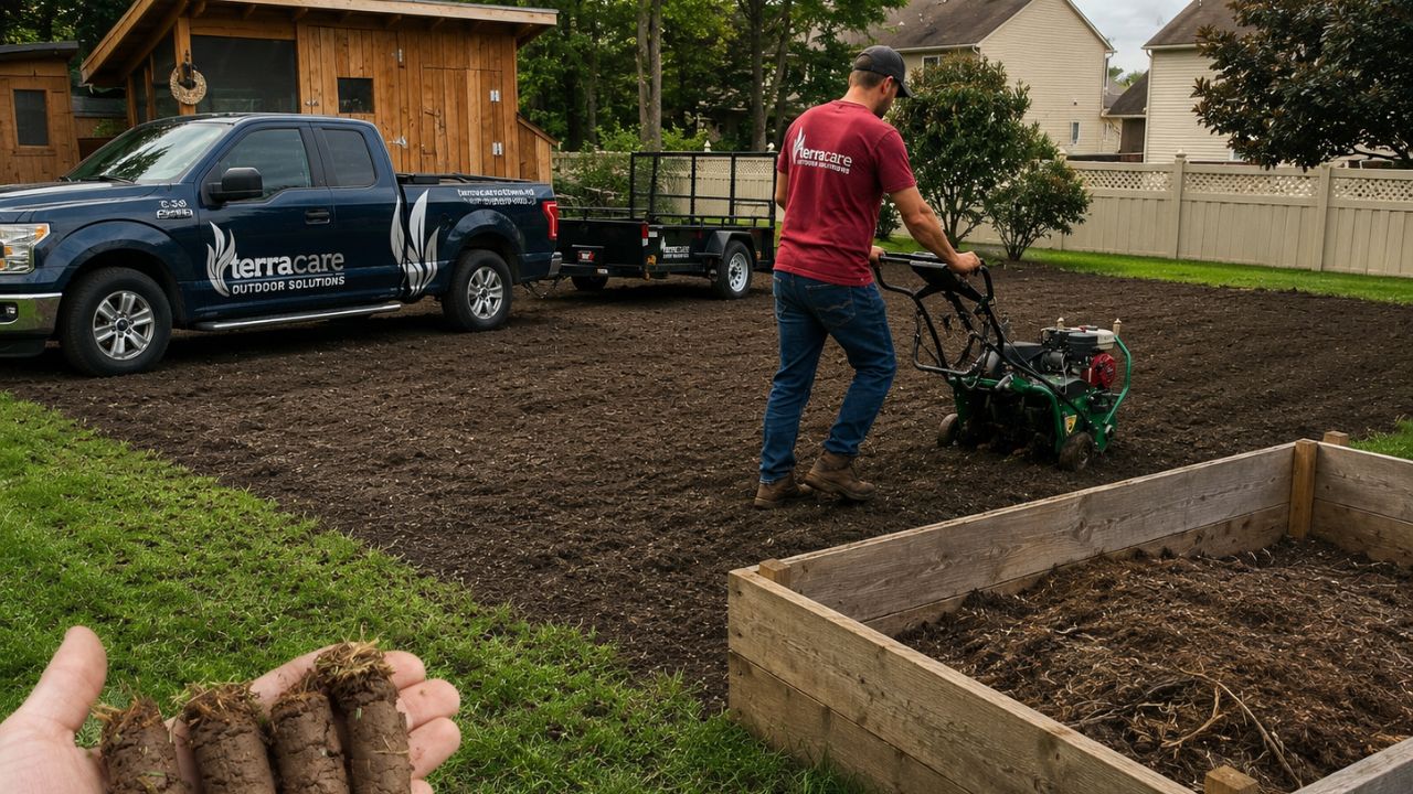 Cutting Edge Lawn owner Ryan Lingenfelter assessing Sudbury property