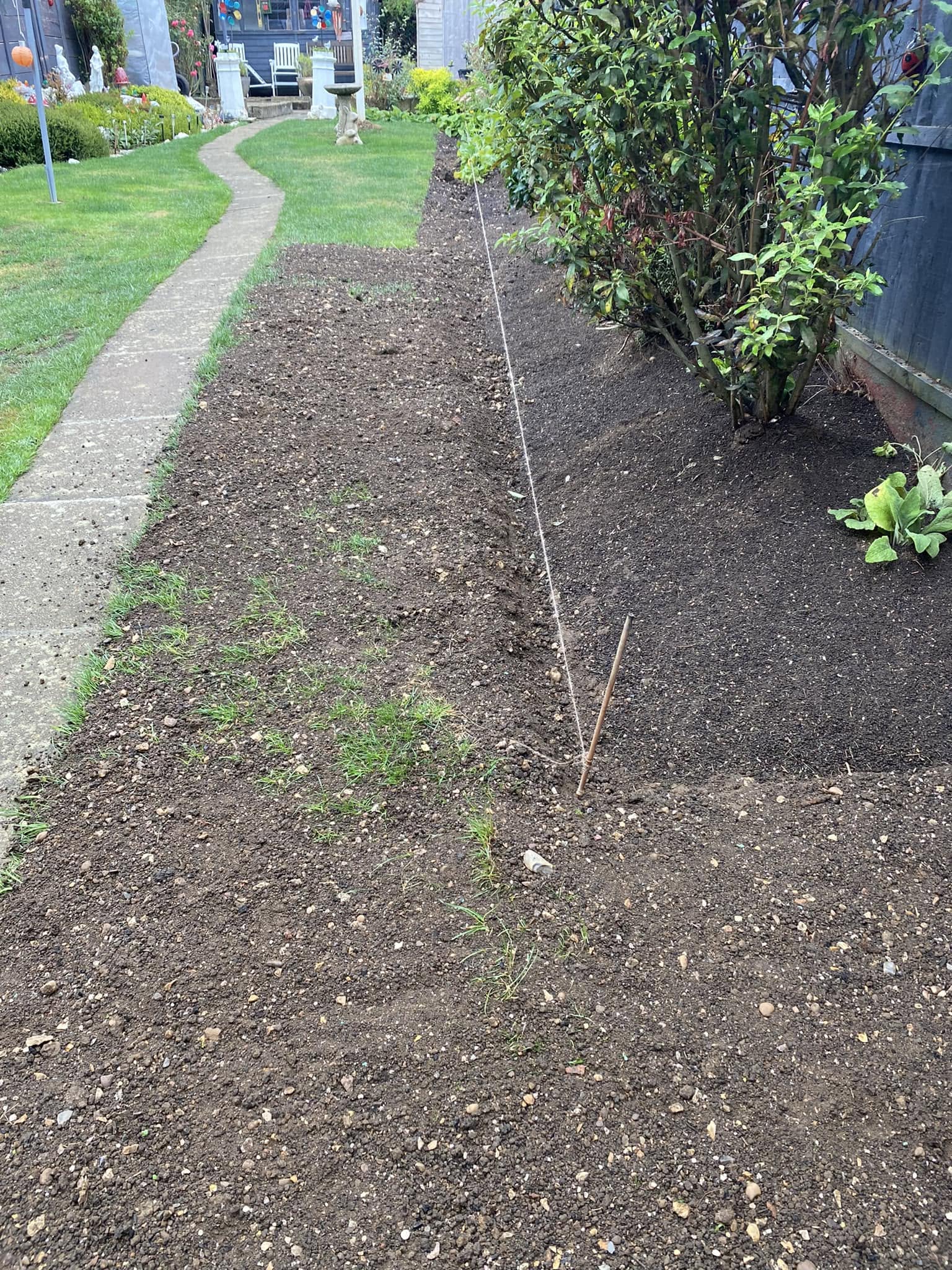 Compacted shaded soil along fence line in Sudbury yard